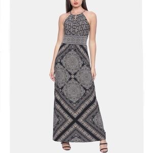 London Times geo print keyhole halter maxi dress